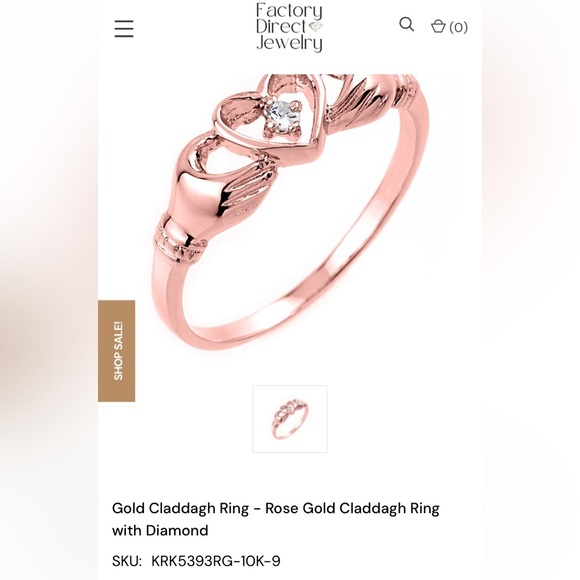 Rose gold and diamond claddagh ring - Picture 3 of 3